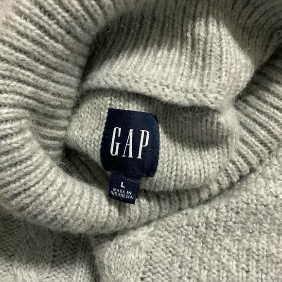 GAP Gray Cable Knit Turtleneck Sweater Wool Blend - Picture 3 of 6